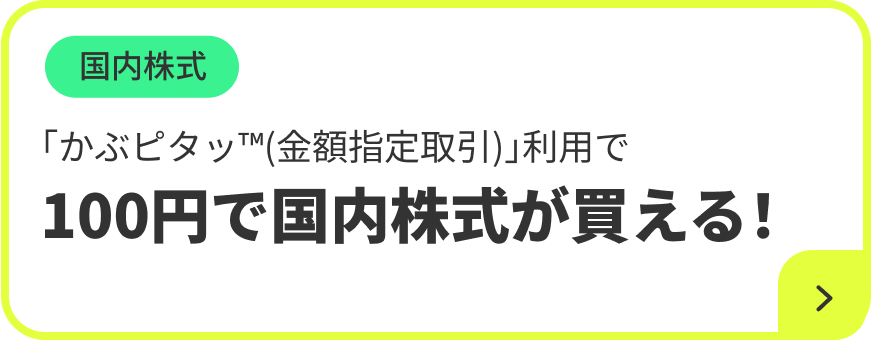 国内株式 「かぶピタッ(金額指定取引)」利用で 100円で国内株式が買える!