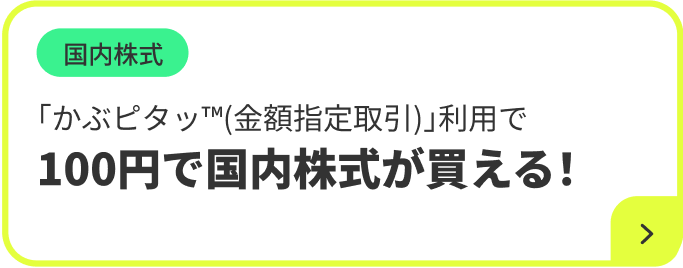 国内株式 「かぶピタッ(金額指定取引)」利用で 100円で国内株式が買える!