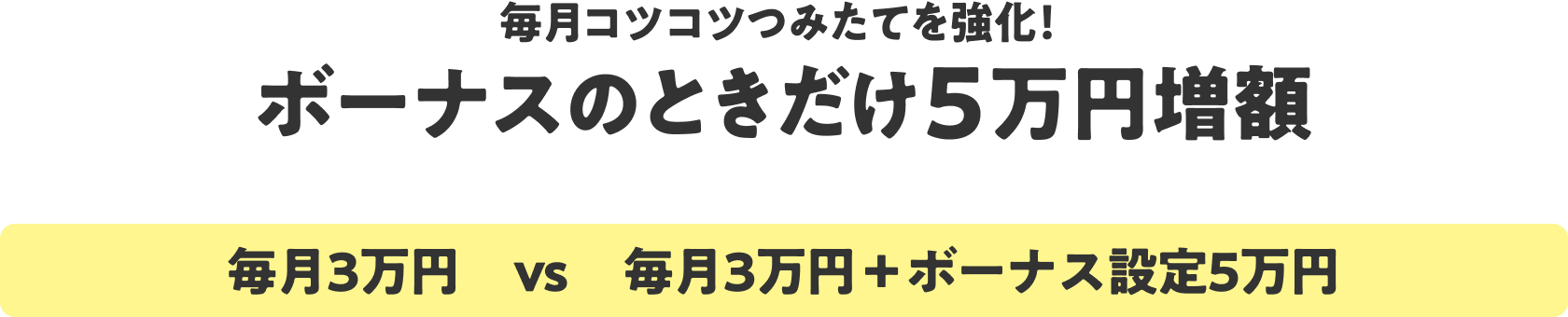 毎月コツコツつみたてを強化！ボーナスのときだけ5万円増額【毎月3万円 vs 毎月3万円 + ボーナス設定5万円】