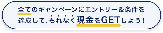 全てのキャンペーンにエントリー＆条件を達成して、もれなく現金をGETしよう！